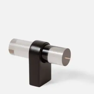 Uchwyt meblowy akryl dymiony 50 mm i nóżką czarny mat