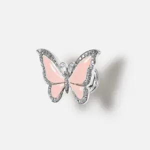 Uchwyt meblowy Motyl w kolor różowy i srebrny z cyrkoniami