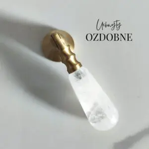 Uchwyt meblowy mosiężny wiszący z białym kryształem