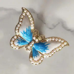Uchwyt Motyl w kolorze biało-niebieskim i złotym z perłami