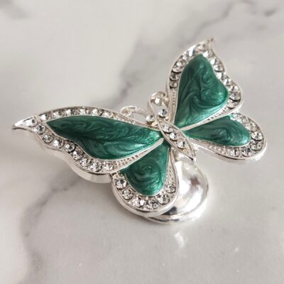 Uchwyt meblowy Motyl w kolor zielony i srebrny z cyrkoniami