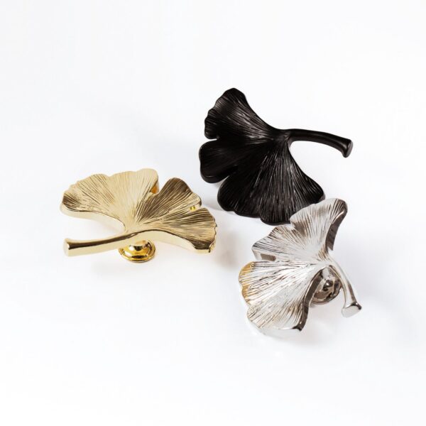 Gałka do mebli - duży liść miłorzębu 84x84mm kolor czarny, złoty, srebrny