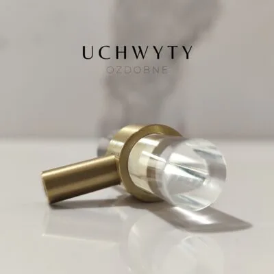 Gałka meblowa 50mm kryształ przezroczysty i mosiądz