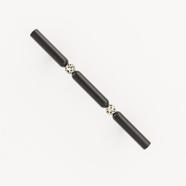 UCHWYT-MOSIEZNY-KOLOR-CZARNY-MENO-153MM-DWIE-KULKI-KAMIENNE-10MM-DALMATYNSKI-JASPIS UCHWYT-MOSIEZNY-KOLOR-CZARNY-MENO-153MM-DWIE-KULKI-KAMIENNE-10MM-DALMATYNSKI-JASPIS